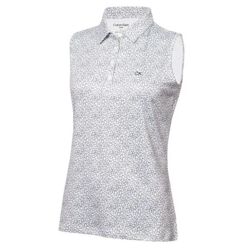 Calvin Klein Crackle Ladies Sleeveless Golf Polo Shirt -Golf Clothing Sales Store calvin klein crackle ladies sleeveless golf polo shirt ckls23783 wht nvy