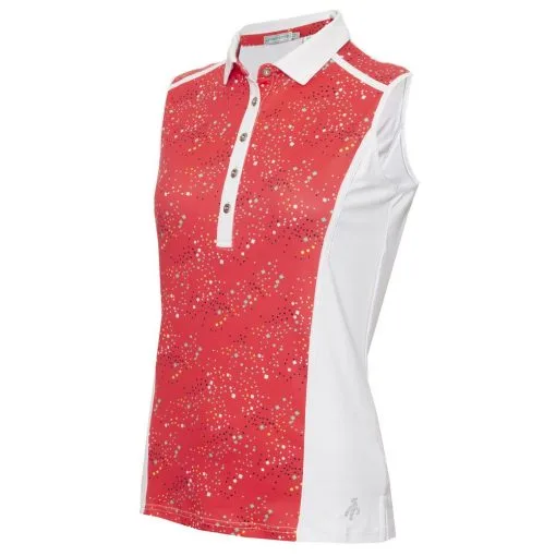 Green Lamb Erica Sleeveless Printed Panel Golf Polo Shirt -Golf Clothing Sales Store green lamb erica sleeveless printed panel golf polo shirt sg21867 di
