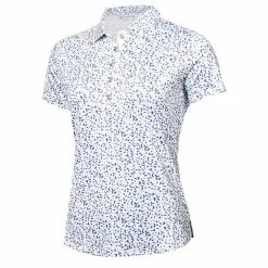 Green Lamb Melanie Printed Ladies Golf Polo Shirt -Golf Clothing Sales Store green lamb melanie printed ladies golf polo shirt terazzo print