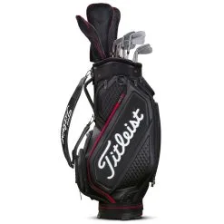 Titleist Jet Black Midsize Staff Cart Bag -Golf Clothing Sales Store titleist 2020 jet black midsize staff bag side clubs 1